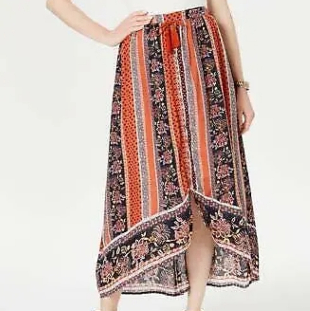 Style & Co Printed High-Low Skirt,M Red